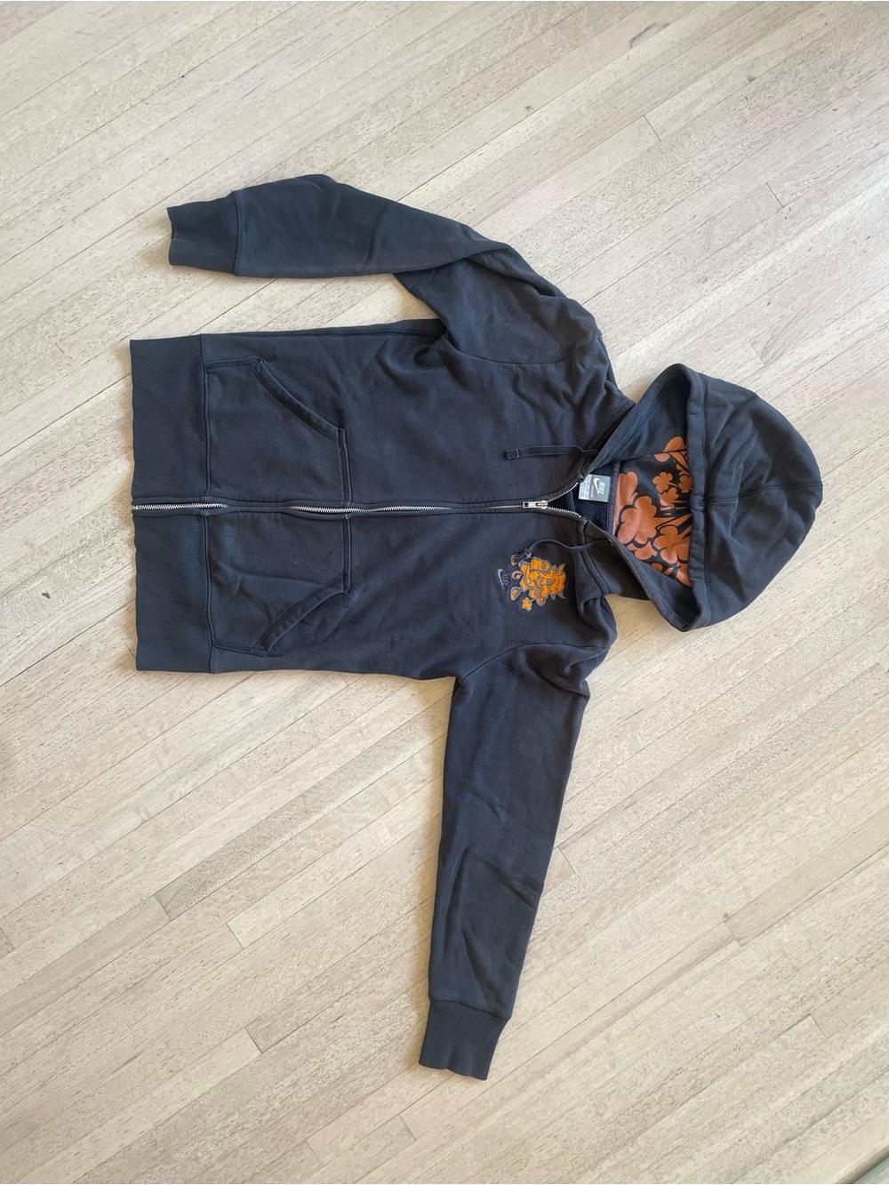 Nike Black Zip Hoodie with Orange Accent